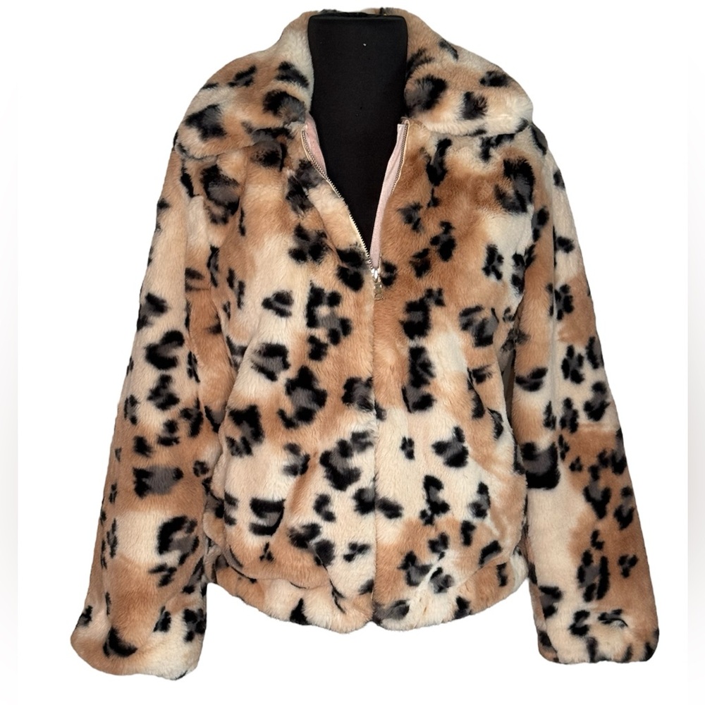 Catherine Malandrino Animal Print Faux Fur Jacket XS Fits Up To Small